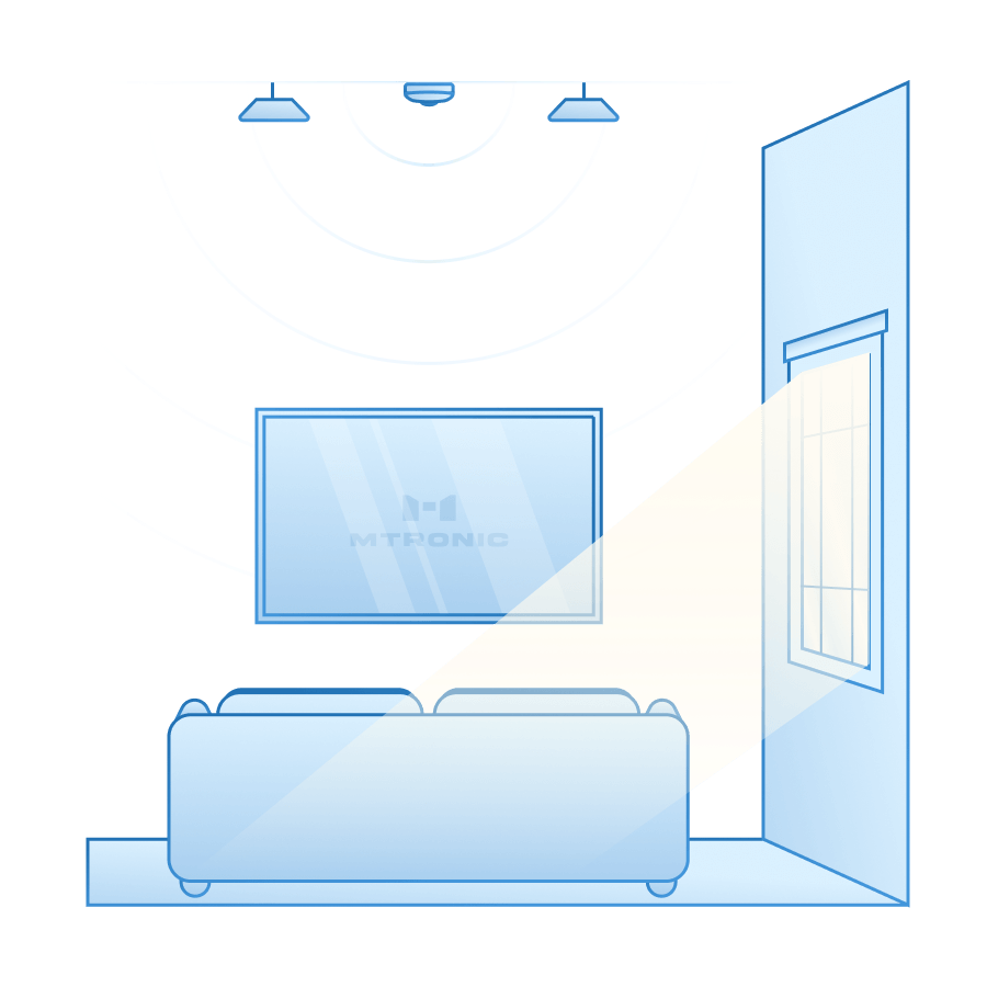 استشعار الضوء في غرفة المعيشة في يوم مشمس باستخدام Motion and Light Sensor من MTronic