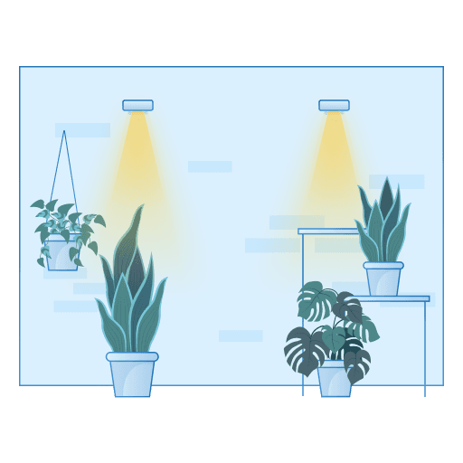 A blue illustration of a blind rolled up with the window on display